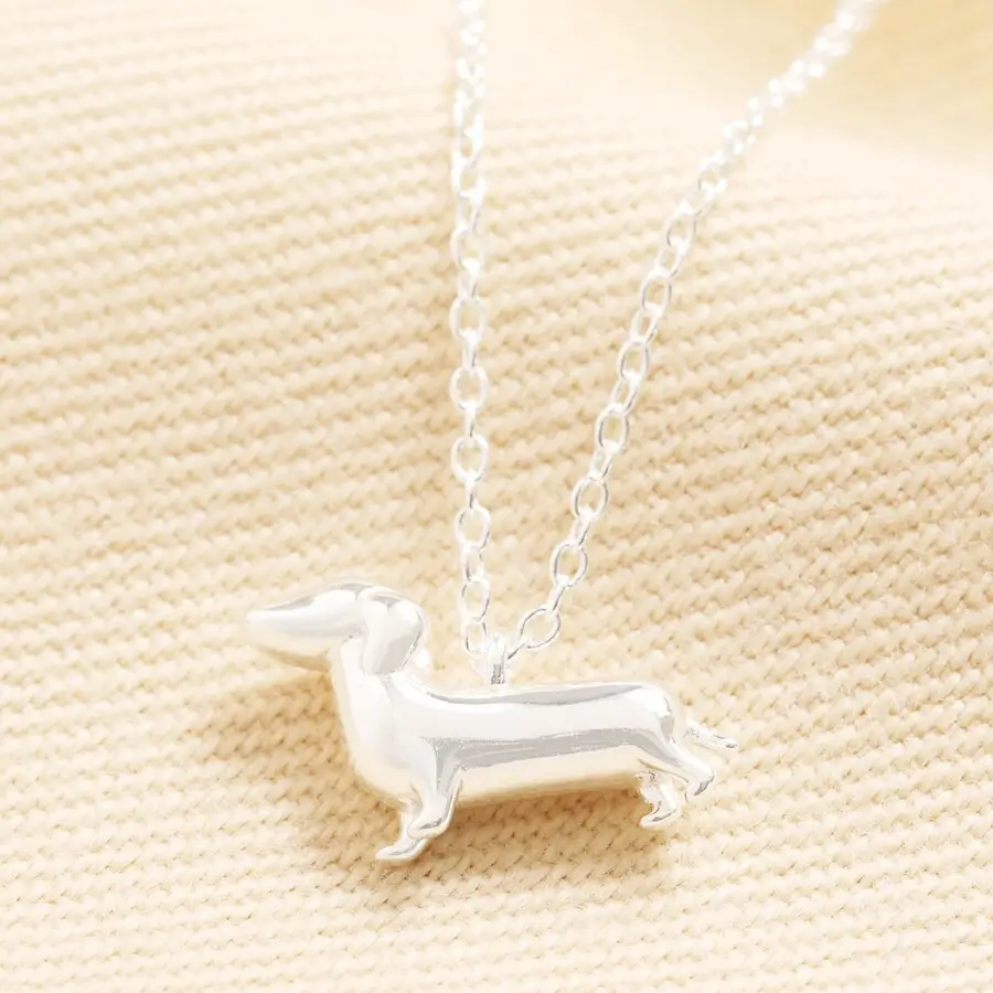 Sterling Silver Sausage Dog Pendant Necklace in Silver