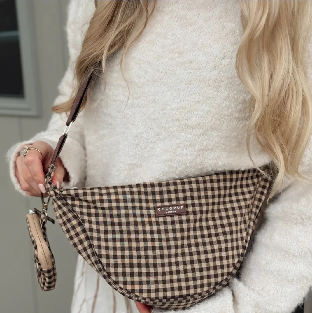 Crossbody Crescent Dog Walking Bag - Cotswolds Check - Image 3
