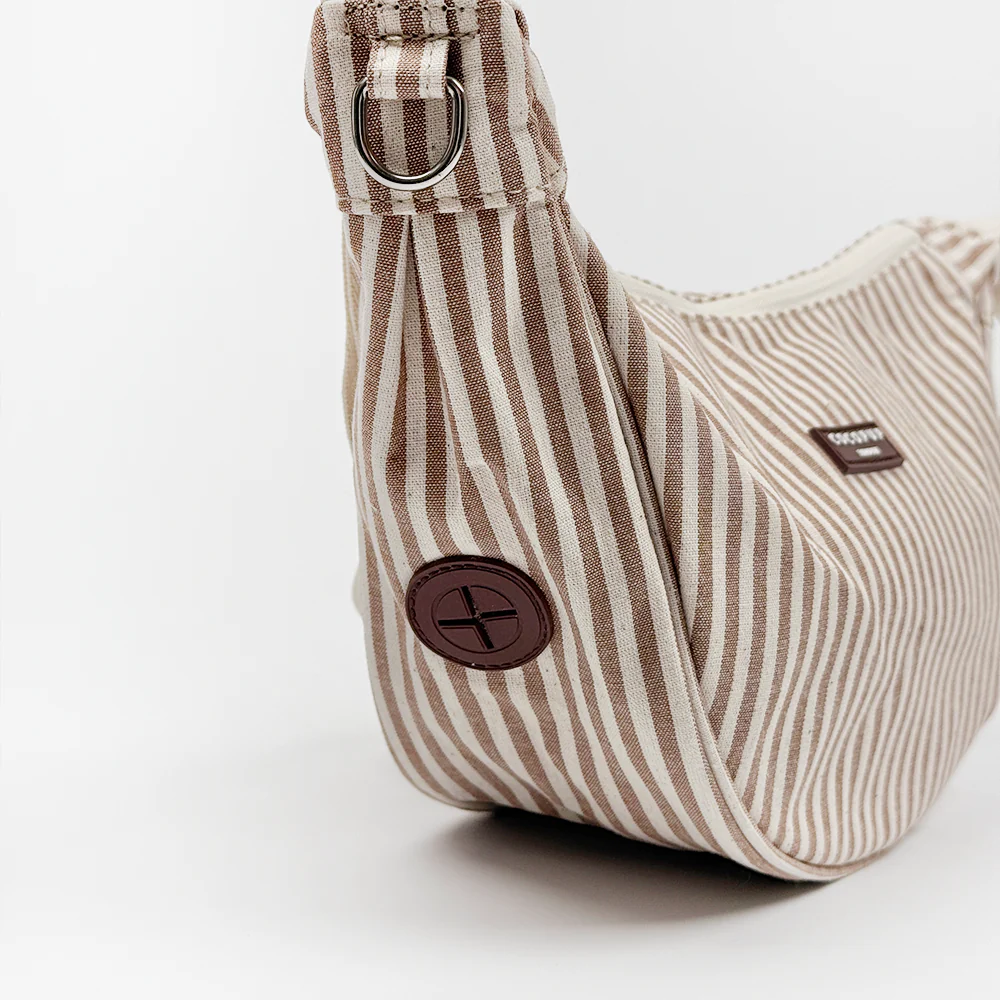 Crossbody Crescent Dog Walking Bag - London Linen Stripes - Image 3