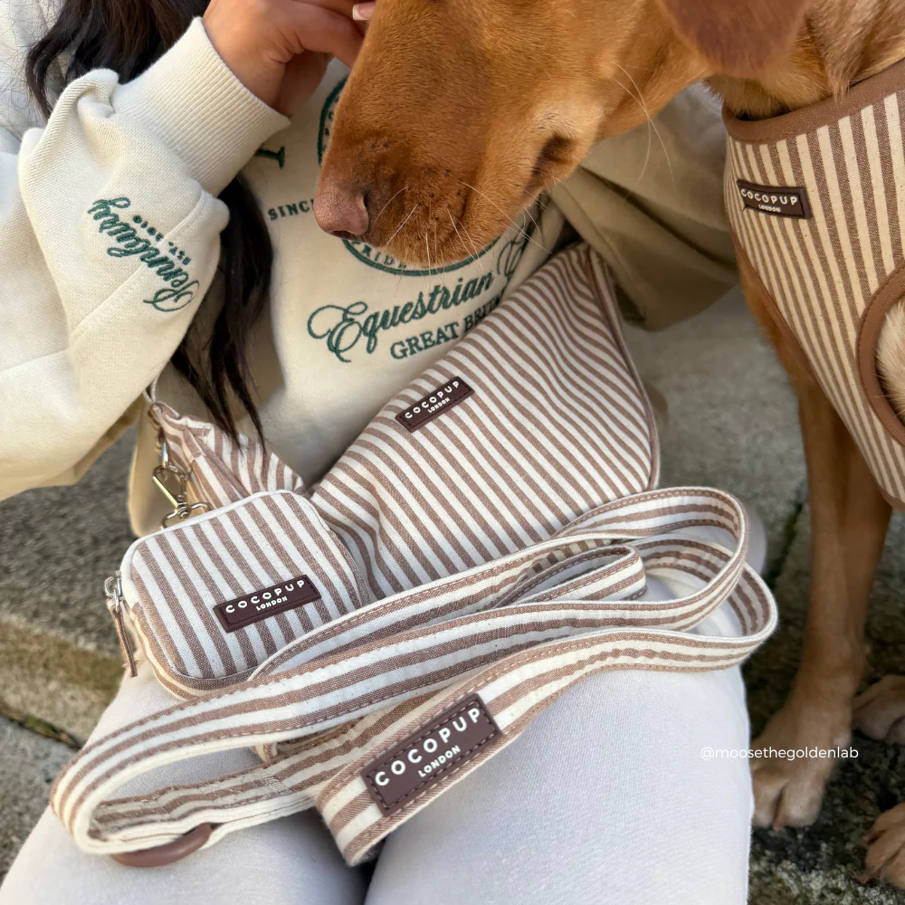 Crossbody Crescent Dog Walking Bag - London Linen Stripes - Image 8