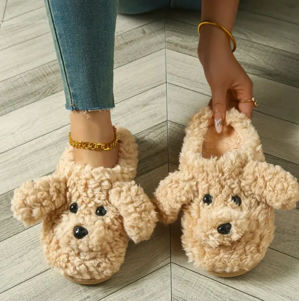 Cute Plush Teddy Dog Slippers - Image 2