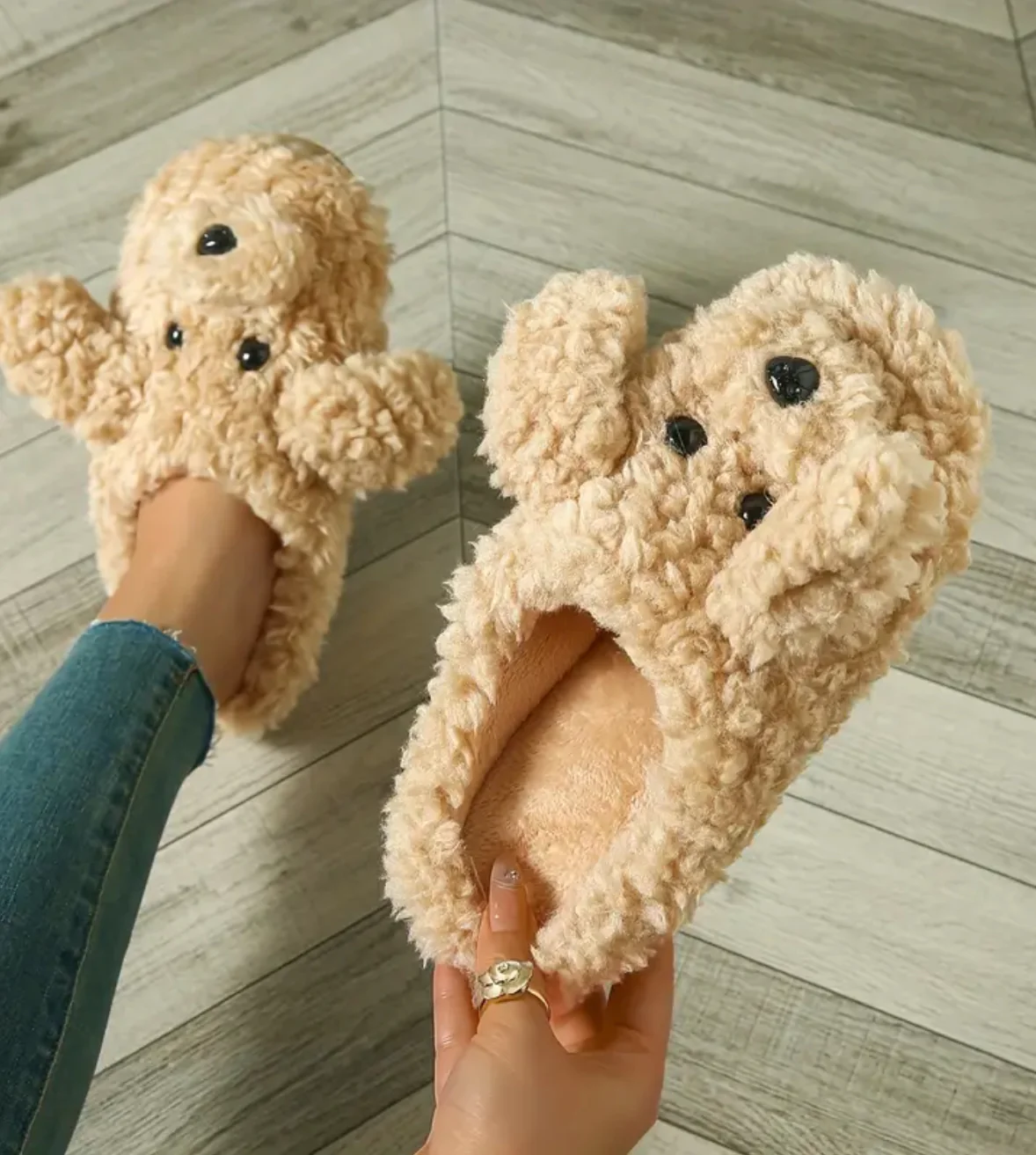 Cute Plush Teddy Dog Slippers - Image 3