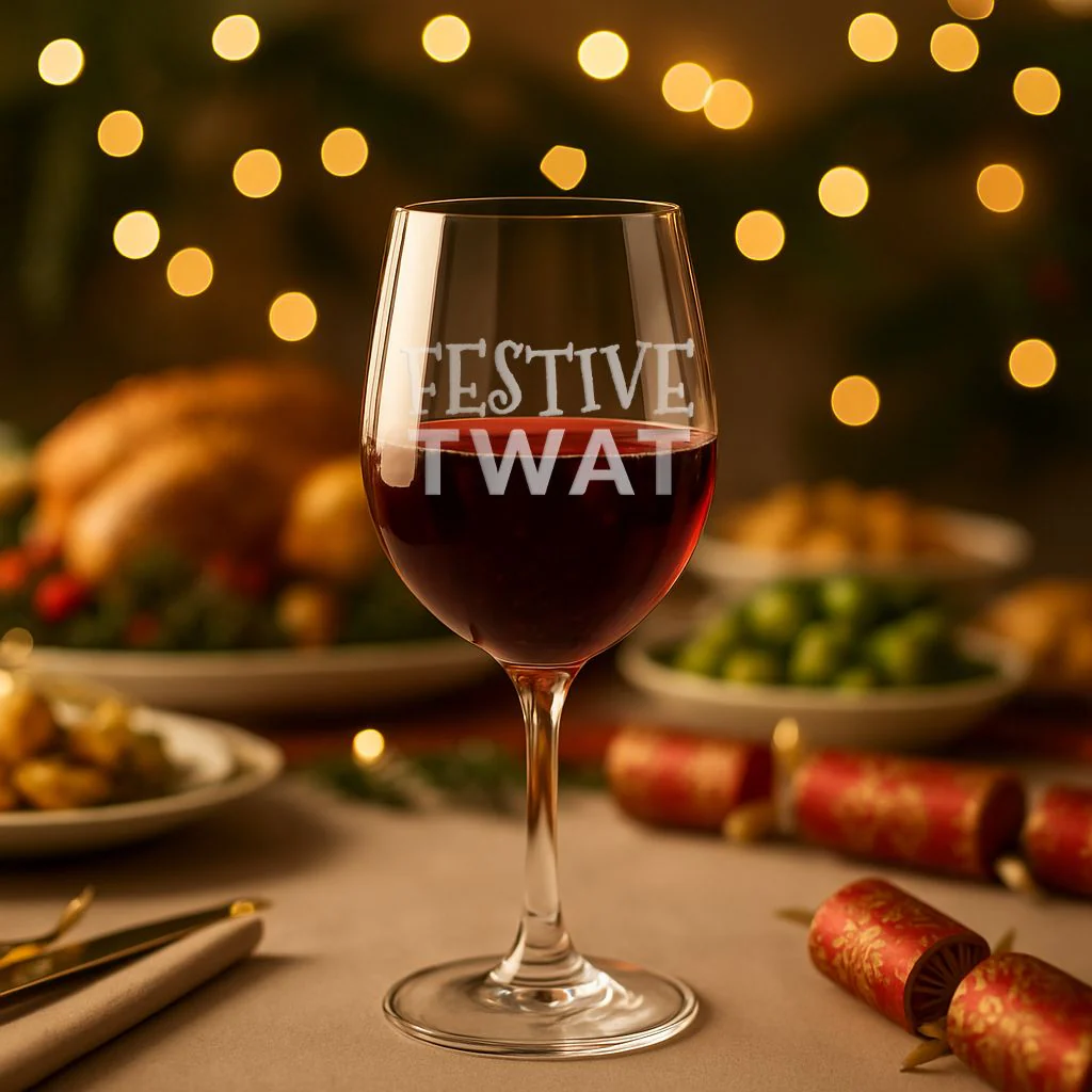 Festive Twat - Funny Engraved Wine Glass