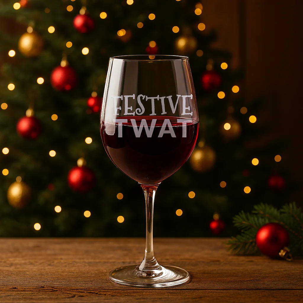 Festive Twat - Funny Engraved Wine Glass - Image 2