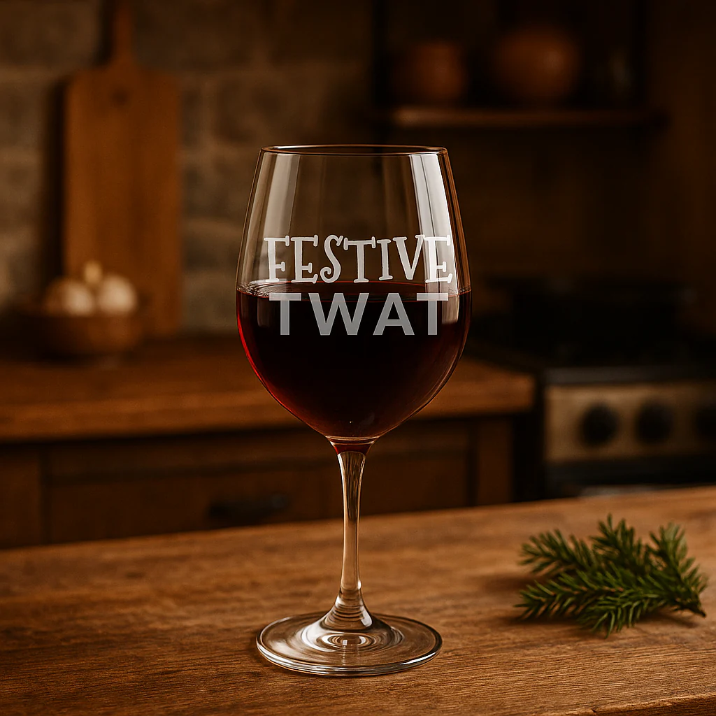 Festive Twat - Funny Engraved Wine Glass - Image 3