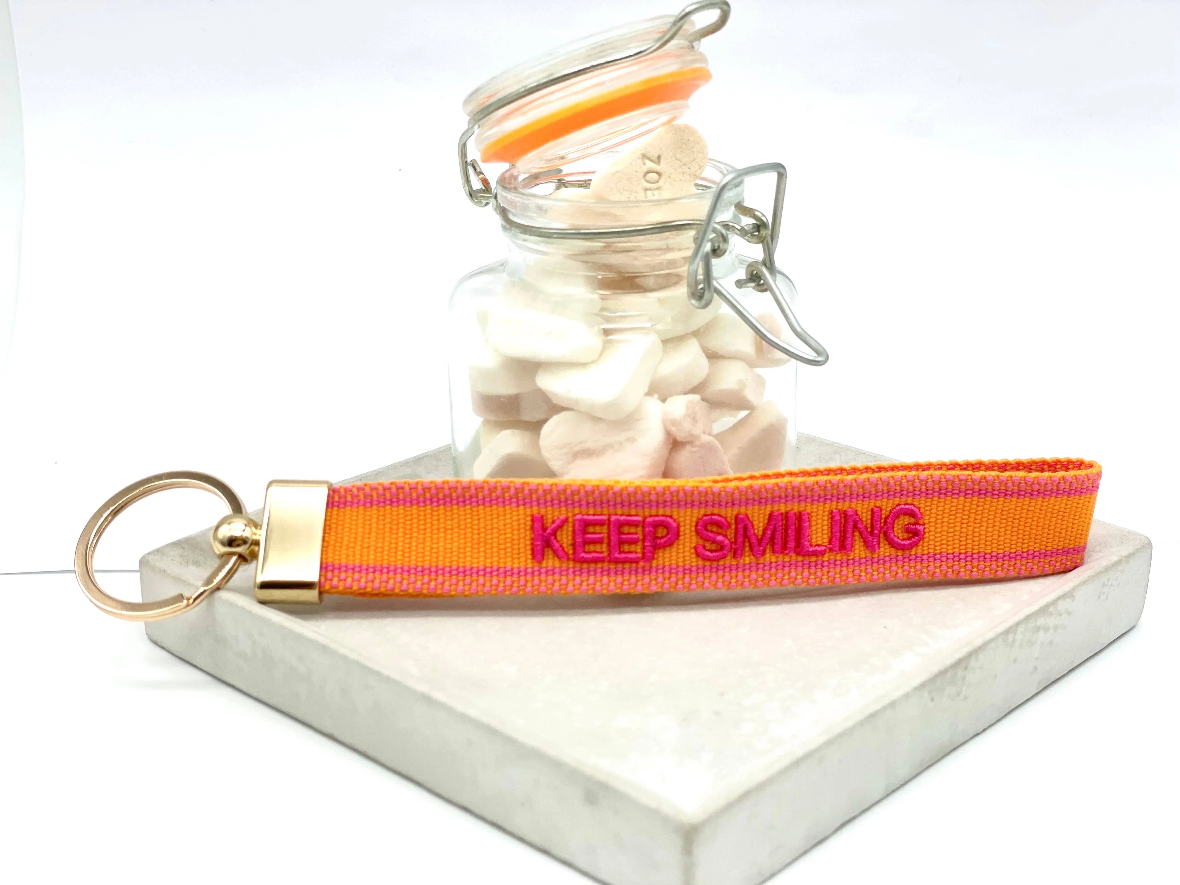 KEEP SMILING keychain keychain, embroidered