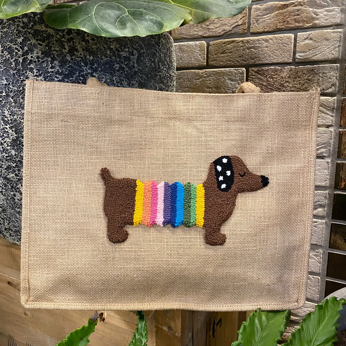 Sausage Dog Punch Needle Shoulder Bag