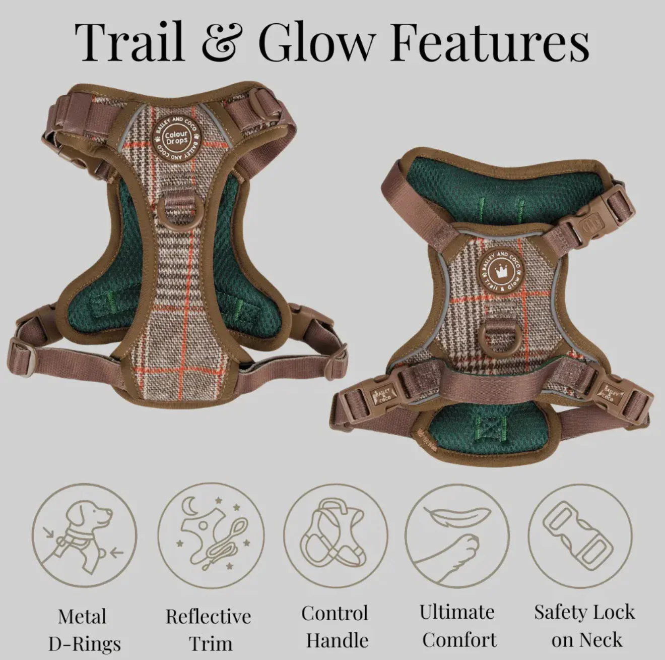 Trail & Glow - Dog Harness Bundle Set - Colour Drops - Heritage Plaid - Image 3